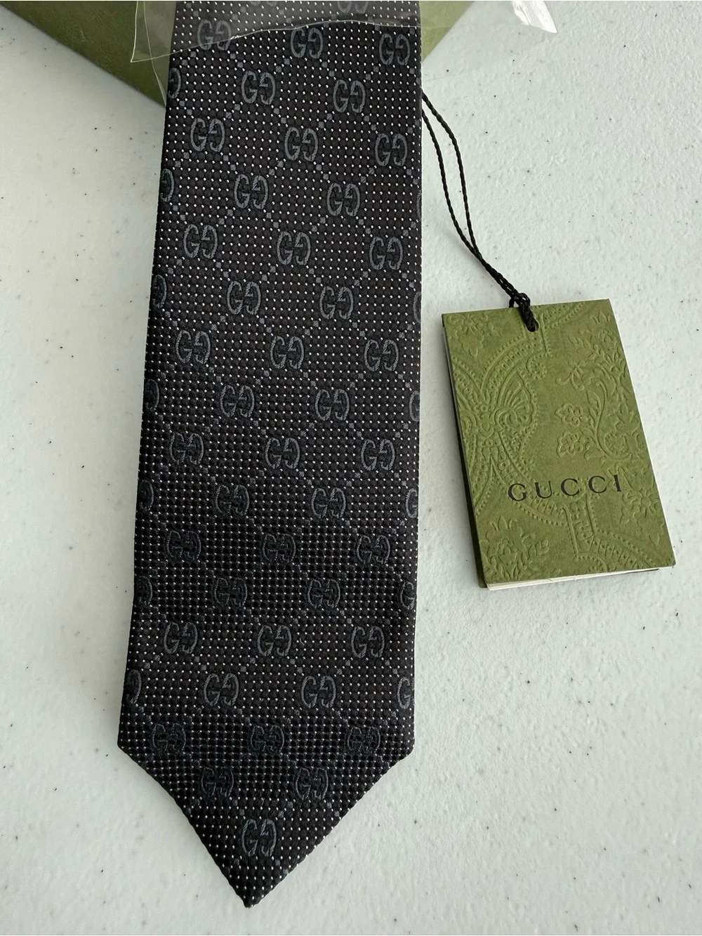 Authentic Gucci Black Textured GG Silk Tie